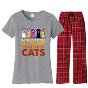 Introverted But Willing To Discuss Cats Funny Cat Lover Women's Flannel Pajama Set