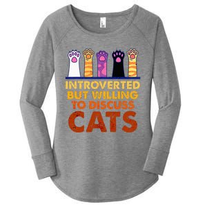 Introverted But Willing To Discuss Cats Funny Cat Lover Women's Perfect Tri Tunic Long Sleeve Shirt