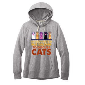 Introverted But Willing To Discuss Cats Funny Cat Lover Women's Fleece Hoodie