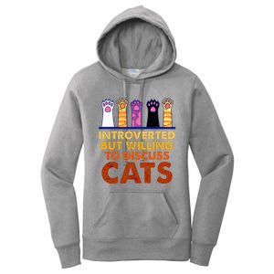 Introverted But Willing To Discuss Cats Funny Cat Lover Women's Pullover Hoodie