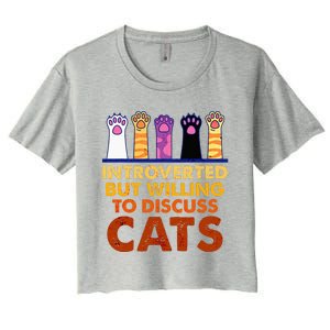 Introverted But Willing To Discuss Cats Funny Cat Lover Women's Crop Top Tee