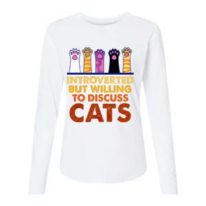 Introverted But Willing To Discuss Cats Funny Cat Lover Womens Cotton Relaxed Long Sleeve T-Shirt