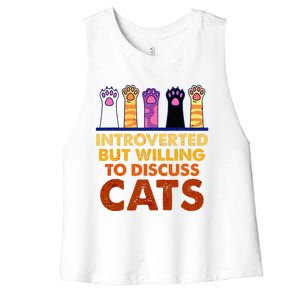 Introverted But Willing To Discuss Cats Funny Cat Lover Women's Racerback Cropped Tank