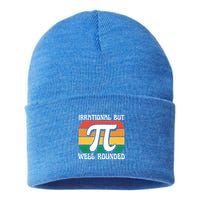 Irrational But Well Rounded Retro Pi Day Funny Math Equation Gift Sustainable Knit Beanie