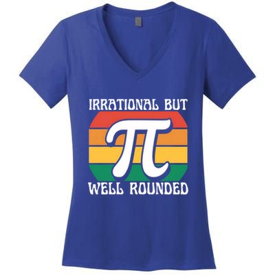 Irrational But Well Rounded Retro Pi Day Funny Math Equation Gift Women's V-Neck T-Shirt