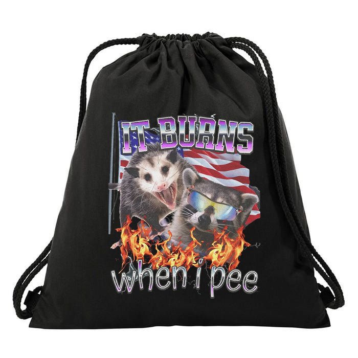 It Burns When I Pee Possum Raccoon Funny Drawstring Bag