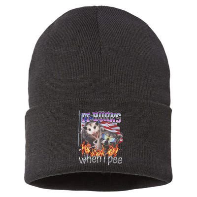 It Burns When I Pee Possum Raccoon Funny Sustainable Knit Beanie