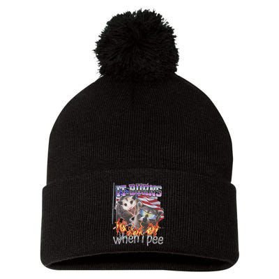 It Burns When I Pee Possum Raccoon Funny Pom Pom 12in Knit Beanie