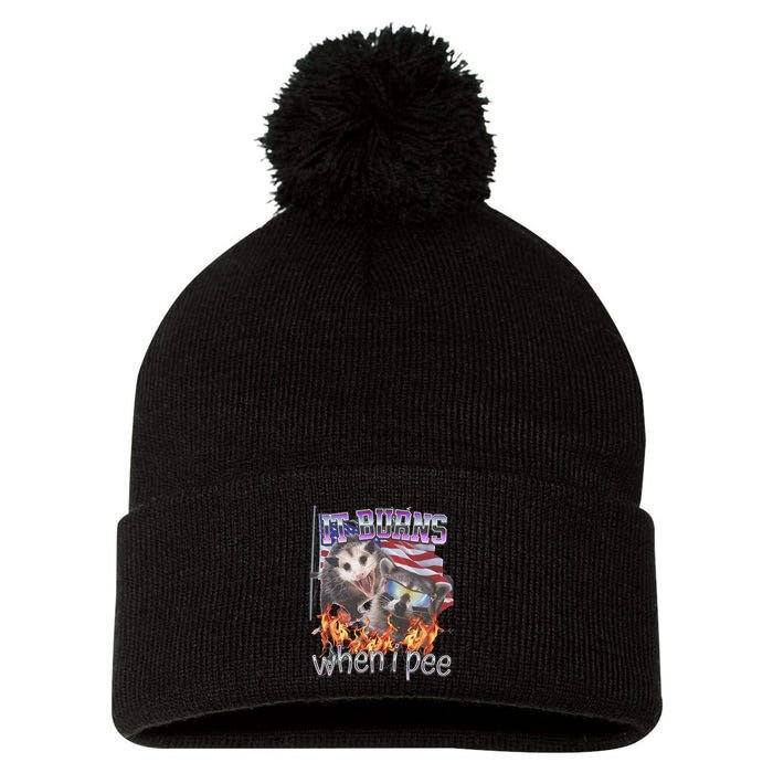 It Burns When I Pee Possum Raccoon Funny Pom Pom 12in Knit Beanie