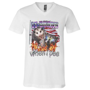 It Burns When I Pee Possum Raccoon Funny V-Neck T-Shirt