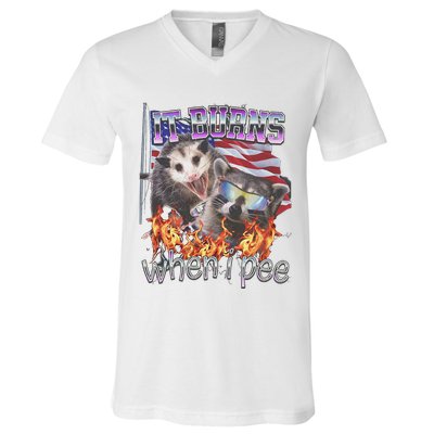 It Burns When I Pee Possum Raccoon Funny V-Neck T-Shirt