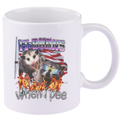 It Burns When I Pee Possum Raccoon Funny 11oz C Handle Ceramic Mug