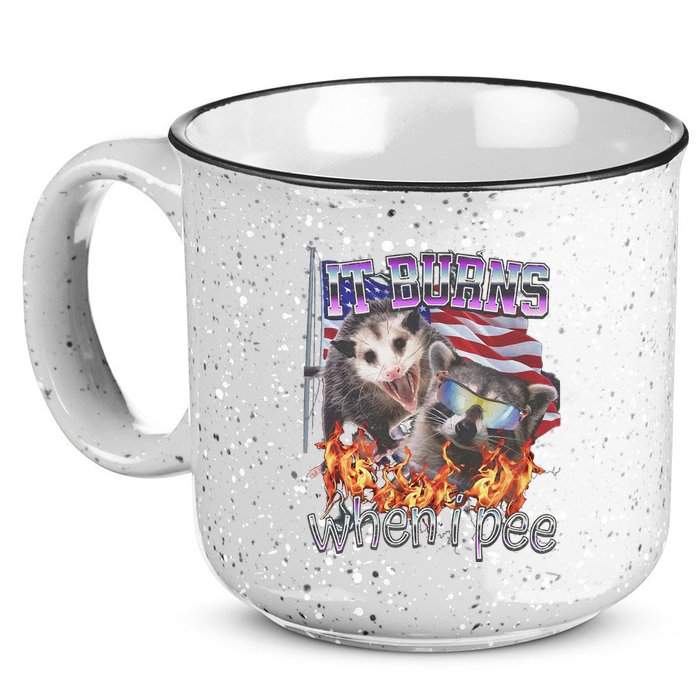 It Burns When I Pee Possum Raccoon Funny 15oz Campfire Ceramic Mug