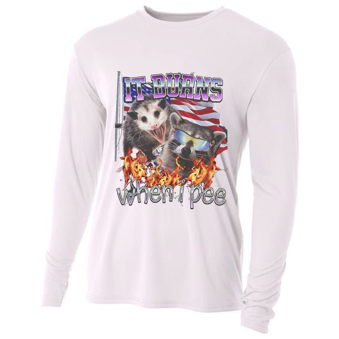 It Burns When I Pee Possum Raccoon Funny Cooling Performance Long Sleeve Crew