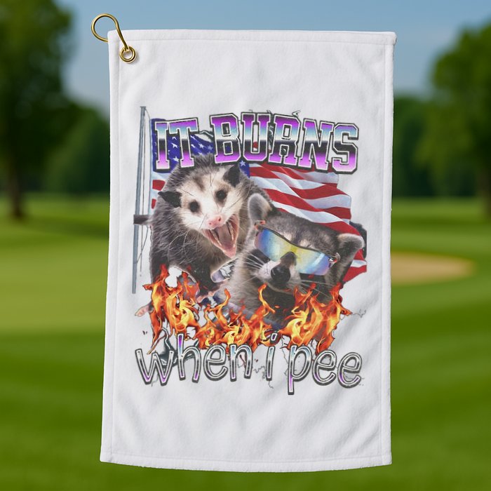 It Burns When I Pee Possum Raccoon Funny Golf Towel