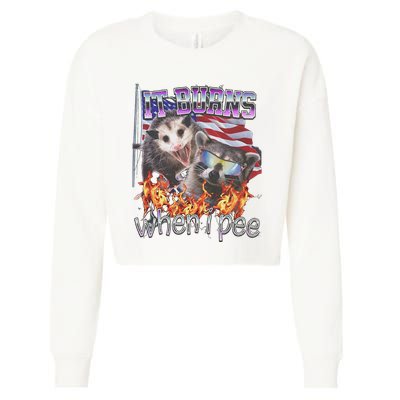 It Burns When I Pee Possum Raccoon Funny Cropped Pullover Crew