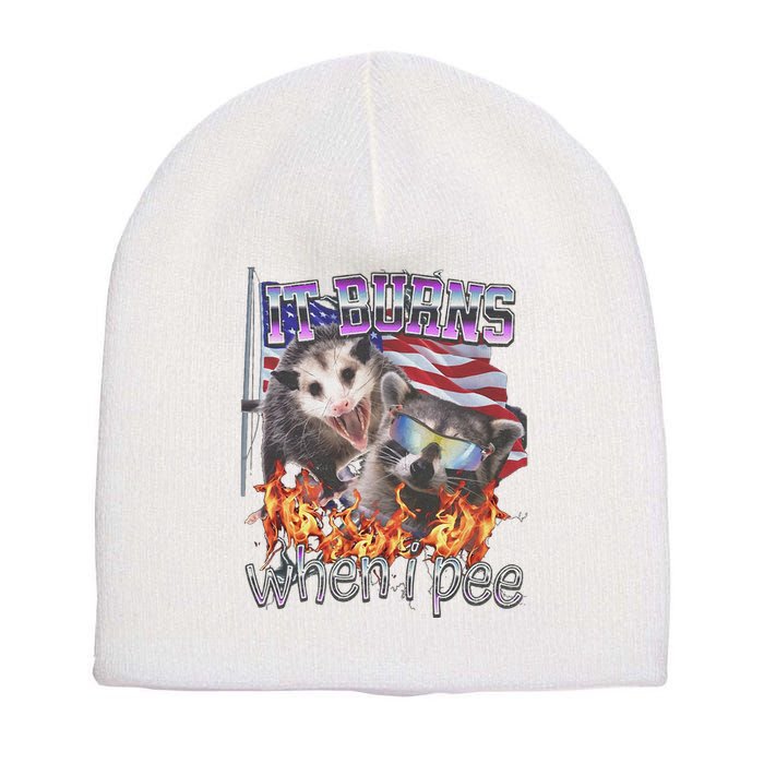 It Burns When I Pee Possum Raccoon Funny Short Acrylic Beanie
