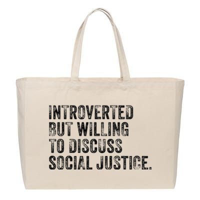 Introverted But Willing To Discuss Social Justice Vintage Cotton Canvas Jumbo Tote