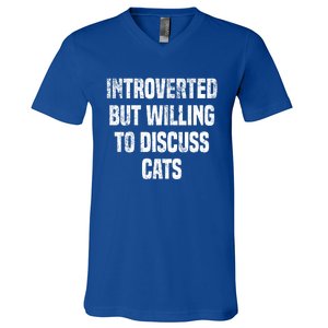 Introverted But Willing To Discuss Cats Funny Cats Lovers Cool Gift V-Neck T-Shirt