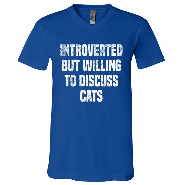 Introverted But Willing To Discuss Cats Funny Cats Lovers Cool Gift V-Neck T-Shirt