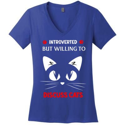 Introverted But Willing To Discuss Kawaii Face Cat Great Gift Women's V-Neck T-Shirt