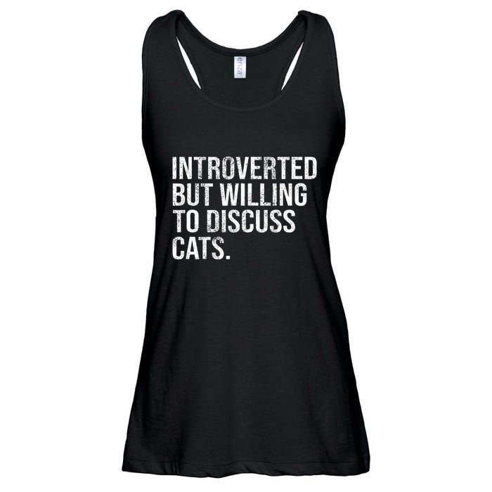 Introverted But Willing To Discuss Cats Introverts Ladies Essential Flowy Tank