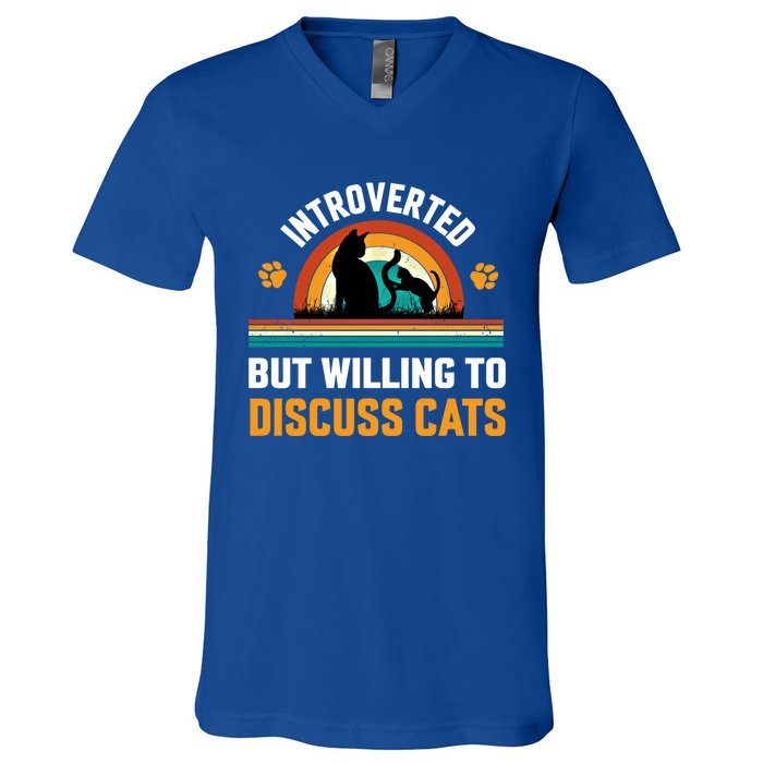 Introverted But Willing To Discuss Mommy Cat Gift V-Neck T-Shirt