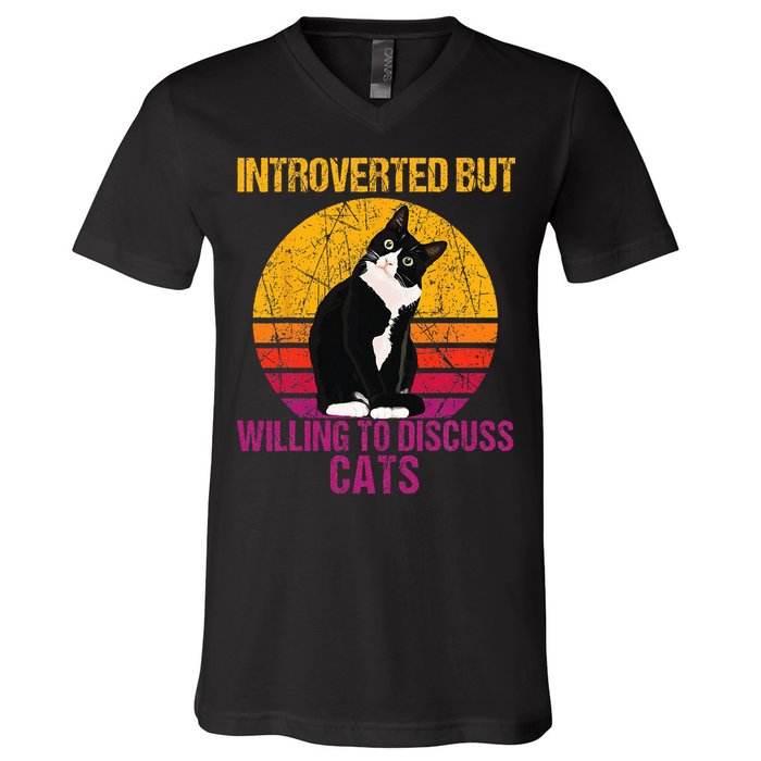 Introverted But Willing To Discuss Cats V-Neck T-Shirt