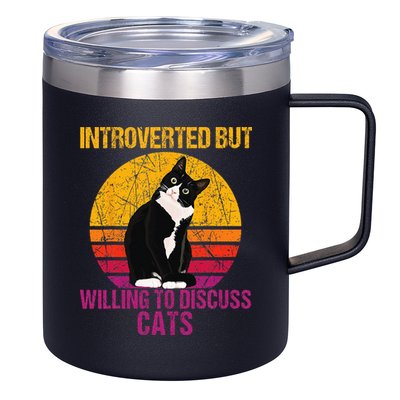 Introverted But Willing To Discuss Cats 12oz Stainless Steel Coffee Mug