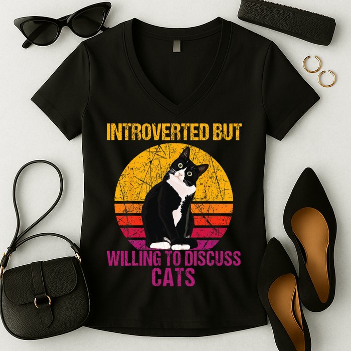 Introverted But Willing To Discuss Cats Women's V-Neck T-Shirt