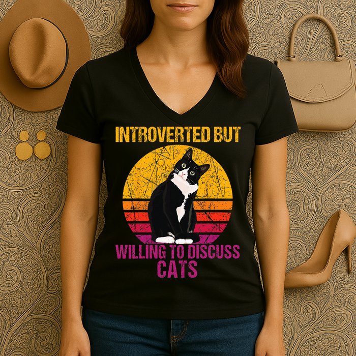 Introverted But Willing To Discuss Cats Women's V-Neck T-Shirt