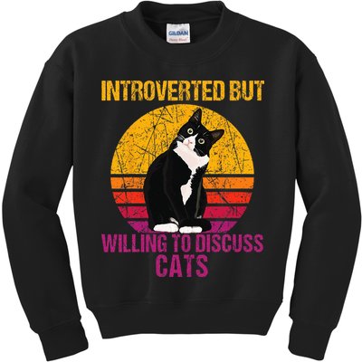 Introverted But Willing To Discuss Cats Kids Sweatshirt
