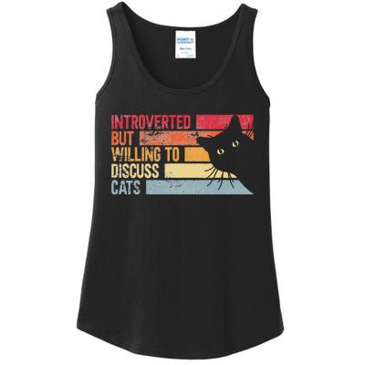 Introverted But Willing To Discuss Cats. Funny Cats Lover Ladies Essential Tank