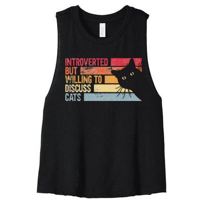 Introverted But Willing To Discuss Cats. Funny Cats Lover Women's Racerback Cropped Tank