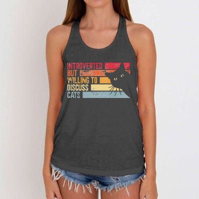 Introverted But Willing To Discuss Cats. Funny Cats Lover Women's Knotted Racerback Tank