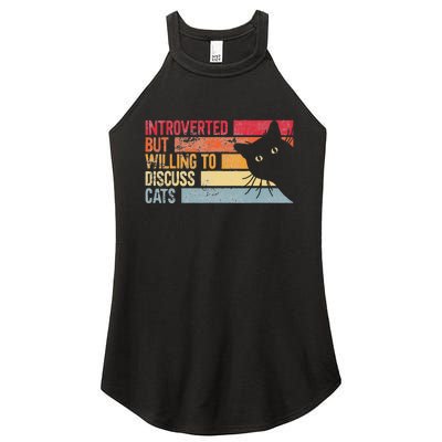 Introverted But Willing To Discuss Cats. Funny Cats Lover Women's Perfect Tri Rocker Tank