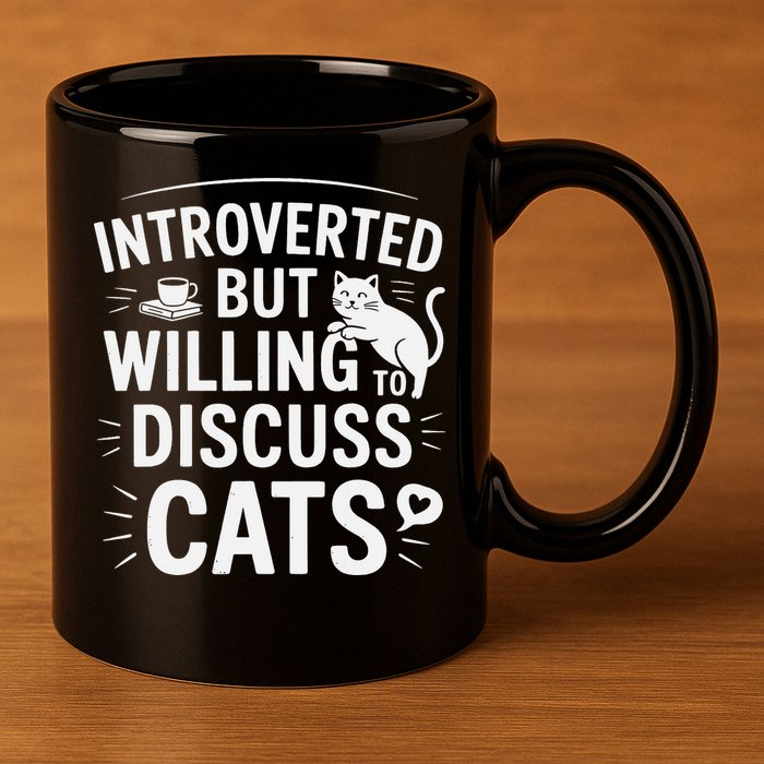 Introverted But Willing To Discuss Cats Funny Quote 11oz C Handle Ceramic Mug