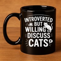 Introverted But Willing To Discuss Cats Funny Quote 11oz C Handle Ceramic Mug