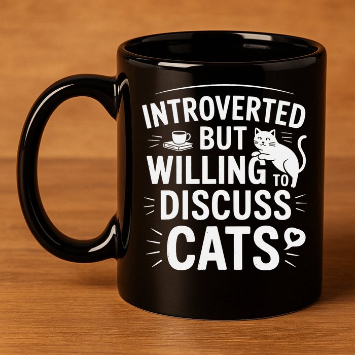 Introverted But Willing To Discuss Cats Funny Quote 11oz C Handle Ceramic Mug