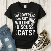 Introverted But Willing To Discuss Cats Funny Quote Womens T-Shirt