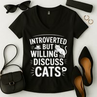 Introverted But Willing To Discuss Cats Funny Quote Women's V-Neck T-Shirt