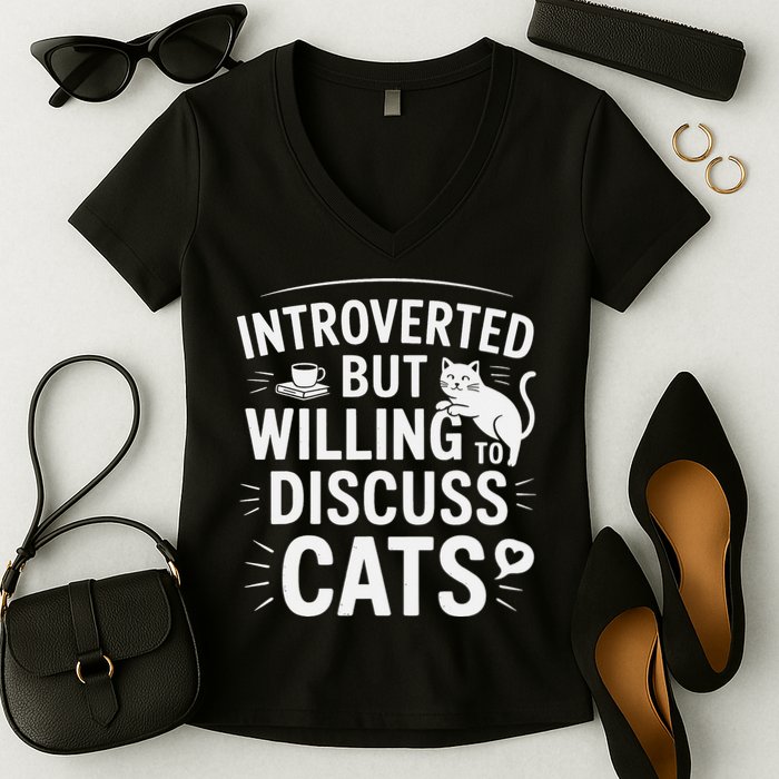 Introverted But Willing To Discuss Cats Funny Quote Women's V-Neck T-Shirt