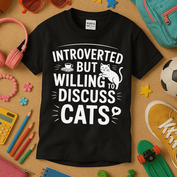 Introverted But Willing To Discuss Cats Funny Quote Kids T-Shirt