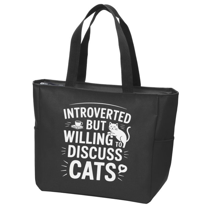 Introverted But Willing To Discuss Cats Funny Quote Zip Tote Bag