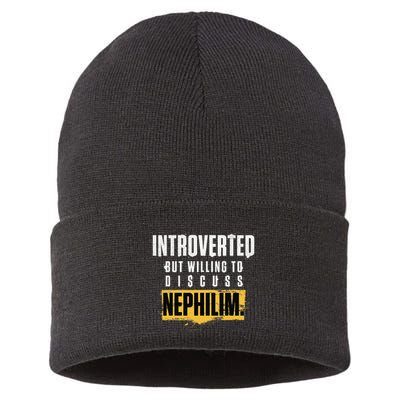 Introverted But Willing To Discuss Nephilim Introvert Quote Gift Sustainable Knit Beanie