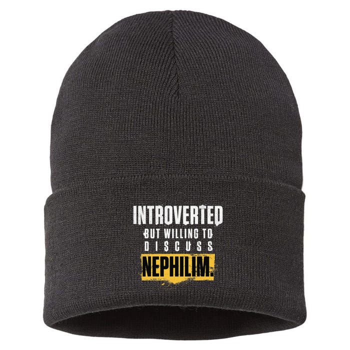 Introverted But Willing To Discuss Nephilim Introvert Quote Gift Sustainable Knit Beanie