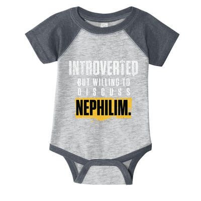 Introverted But Willing To Discuss Nephilim Introvert Quote Gift Infant Baby Jersey Bodysuit