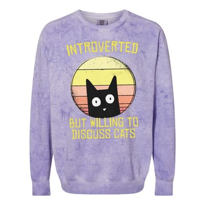 Introverted But Willing To Discuss Cats Funny Introverts  Colorblast Crewneck Sweatshirt