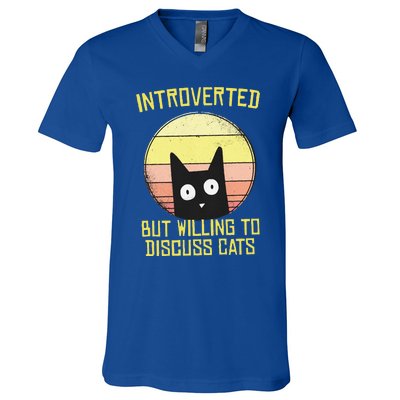 Introverted But Willing To Discuss Cats Funny Introverts  V-Neck T-Shirt