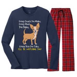 Ill Be Watching You Funny Chihuahua Dog Lover Gift Women's Long Sleeve Flannel Pajama Set 